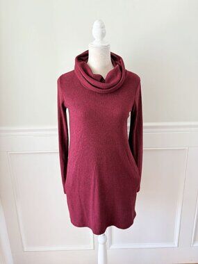 Z Supply Ribbed Cowl Neck Dress Maroon Long Sleeve With Pockets S
